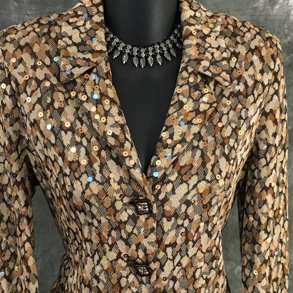 BEAUTIFUL St John evening knit brown multi rhinestones embellished skirt suit 4 - Picture 5 of 10